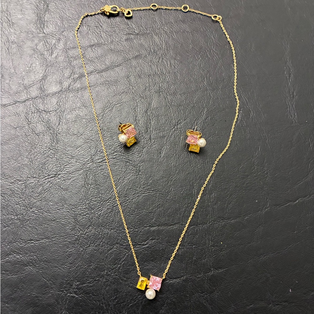 Kate Spade Gold Pearl Pink and Yellow Gemstone Stud Earrings - Picture 3 of 3